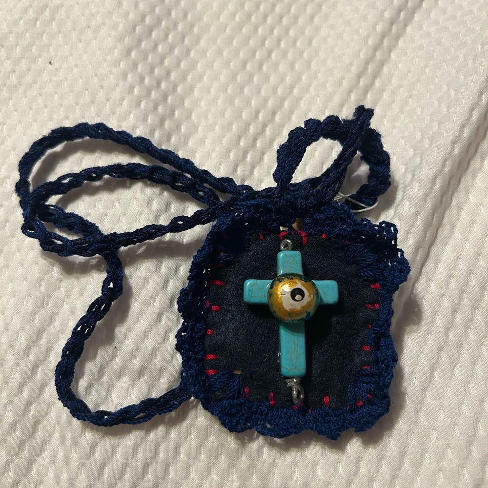 Turquoise Cross Handcrafted Escapulario Necklace